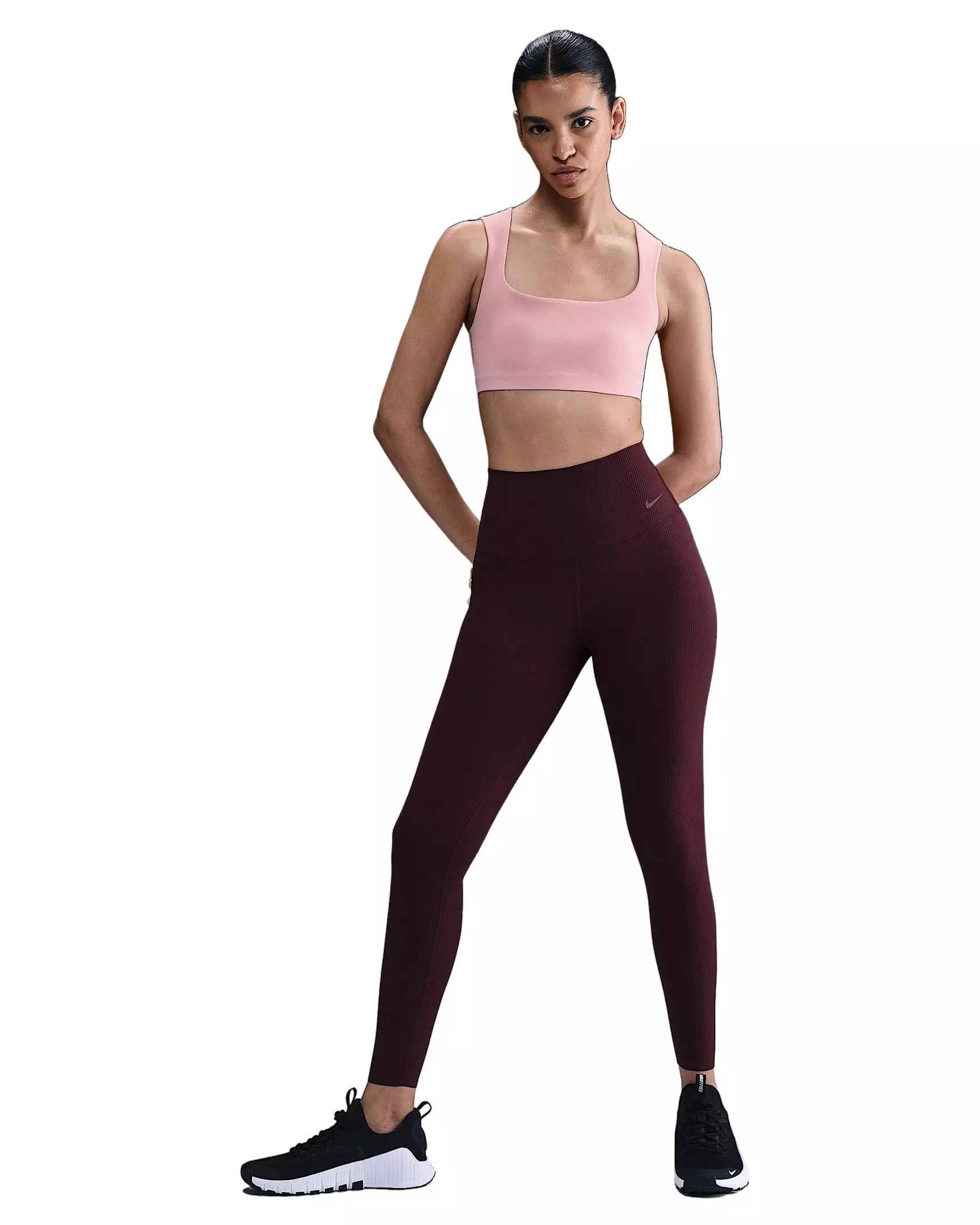 Nike Women's Zenvy Rib Gentle-Support High-Waisted 7/8 Leggings - Burgundy - BURGUNDY
