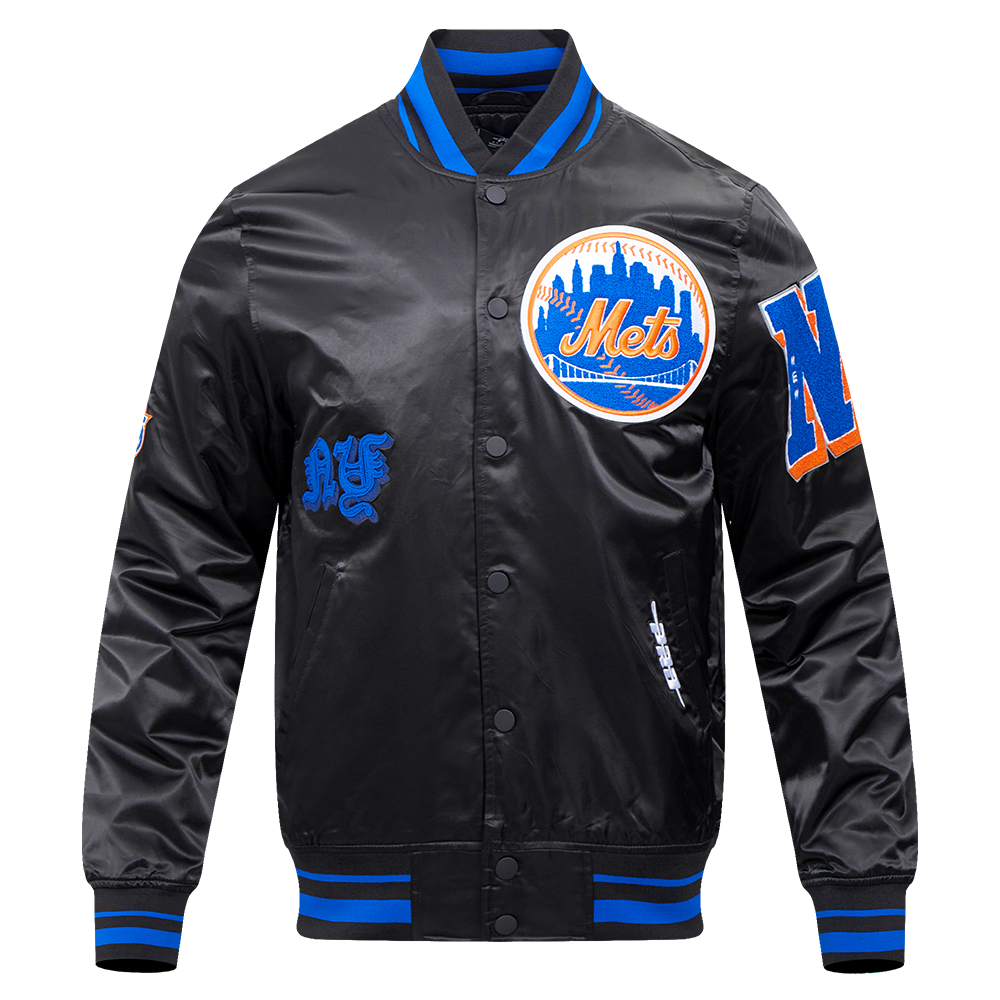 Pro Standard Men's MLB New York Mets Old English Rib Satin Varsity Jacket - Black/Royal - BLACK/ROYAL Thumbnail View 1