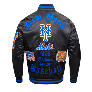 Pro Standard Men's MLB New York Mets Old English Rib Satin Varsity Jacket -Black/Royal