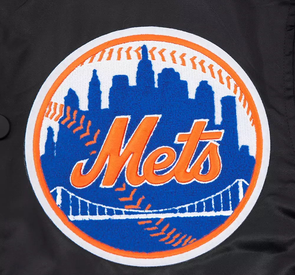 Pro Standard Men's MLB New York Mets Old English Rib Satin Varsity Jacket - Black/Royal - BLACK/ROYAL
