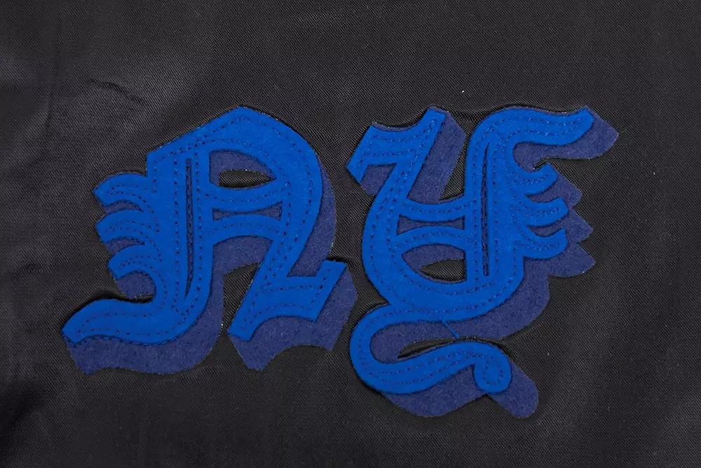 Pro Standard Men's MLB New York Mets Old English Rib Satin Varsity Jacket - Black/Royal - BLACK/ROYAL