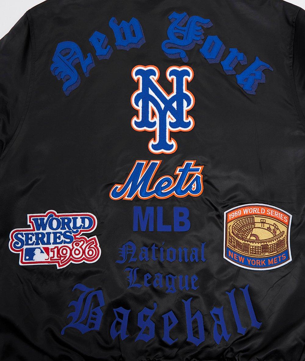 Pro Standard Men's MLB New York Mets Old English Rib Satin Varsity Jacket -Black/Royal - BLACK/ROYAL Thumbnail View 7