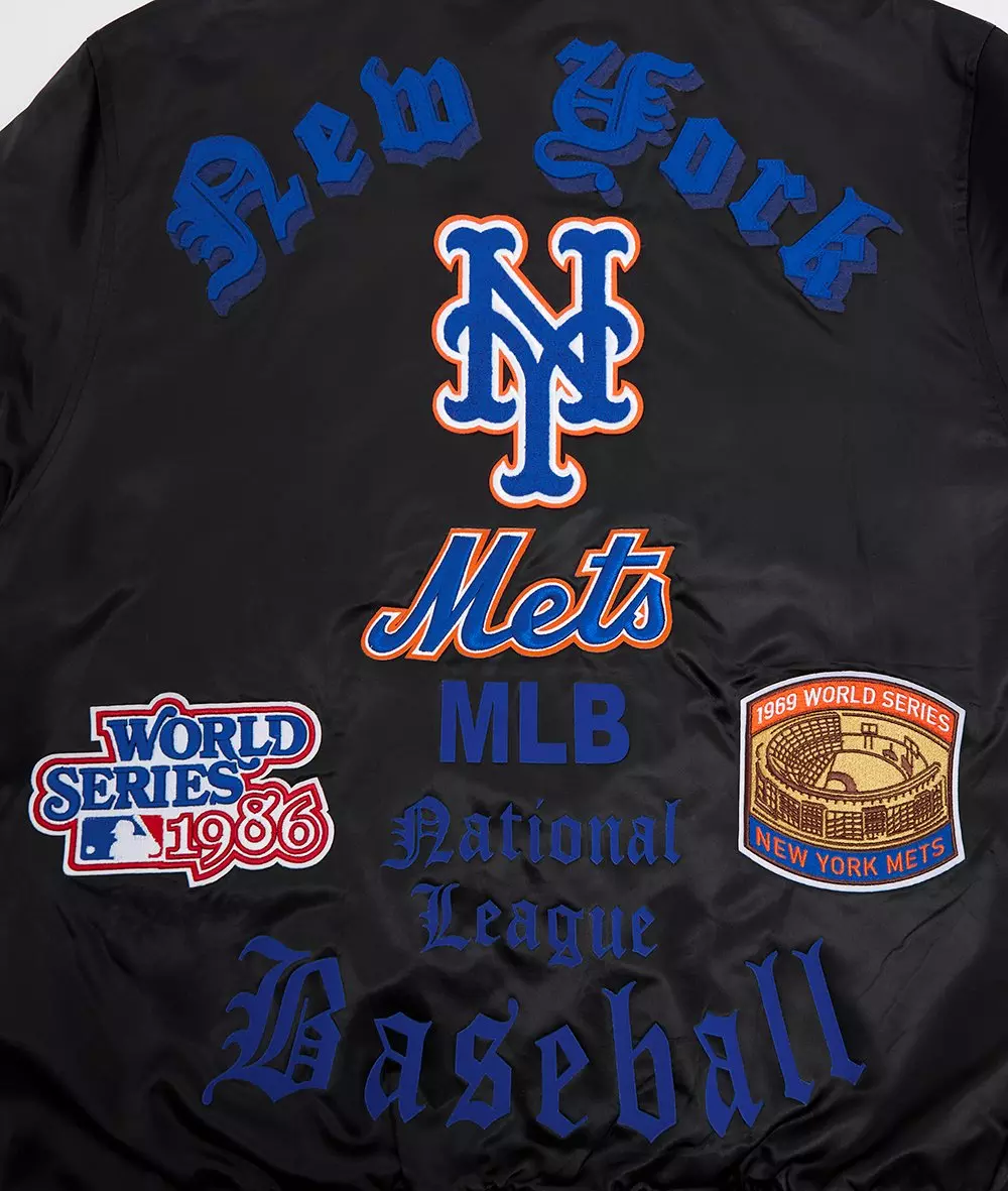Pro Standard Men's MLB New York Mets Old English Rib Satin Varsity Jacket -Black/Royal - BLACK/ROYAL