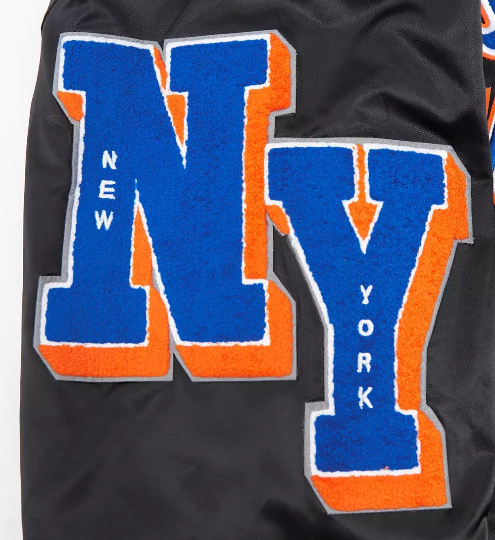 Pro Standard Men's MLB New York Mets Old English Rib Satin Varsity Jacket -Black/Royal - BLACK/ROYAL