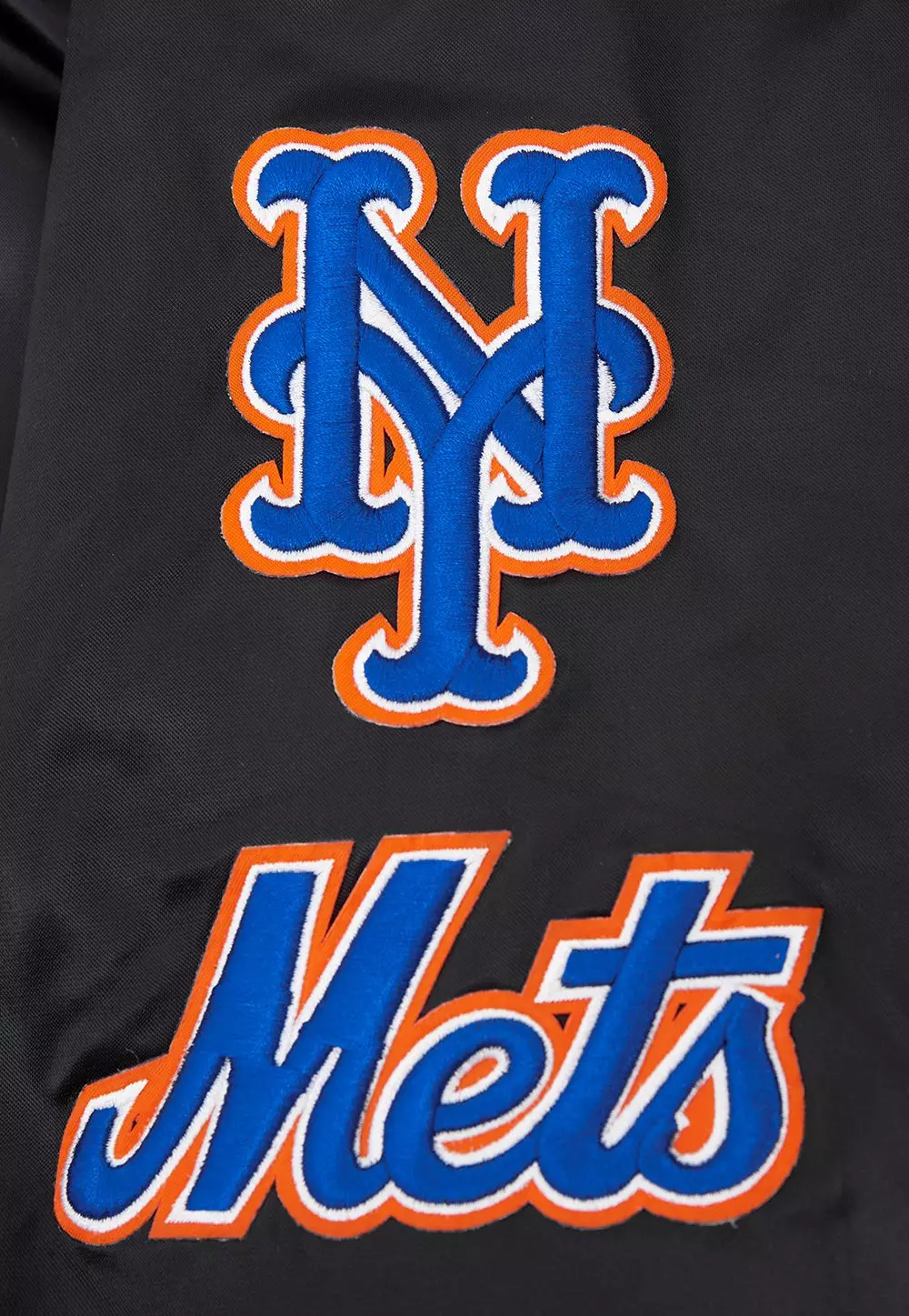 Pro Standard Men's MLB New York Mets Old English Rib Satin Varsity Jacket - Black/Royal - BLACK/ROYAL