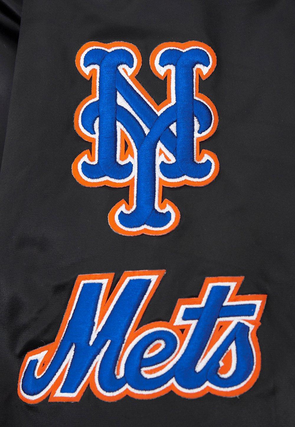 Pro Standard Men's MLB New York Mets Old English Rib Satin Varsity Jacket -Black/Royal - BLACK/ROYAL Thumbnail View 9