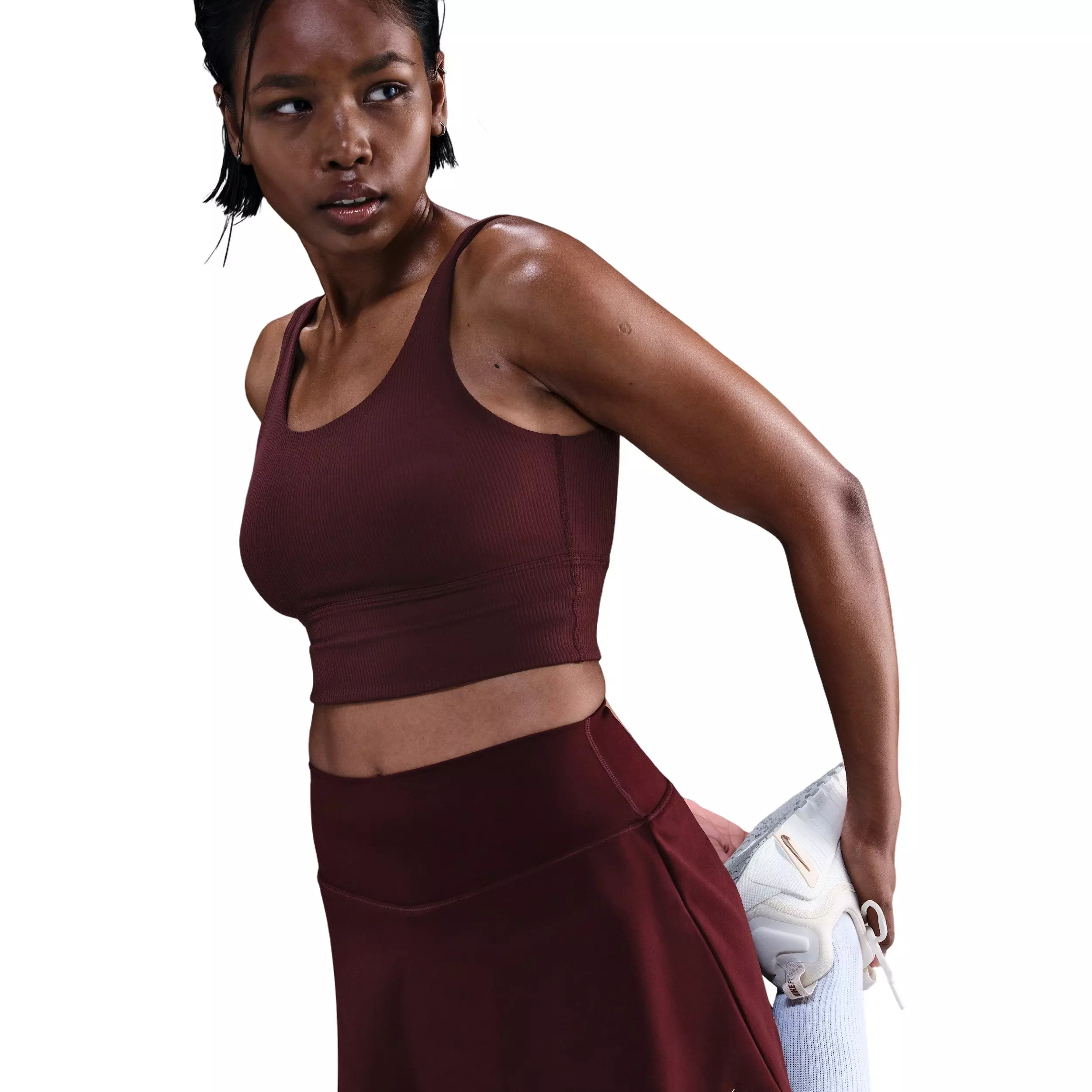 Nike Women's Zenvy Rib Light-Support Padded Longline Sports Bra -Burgundy - BURGUNDY