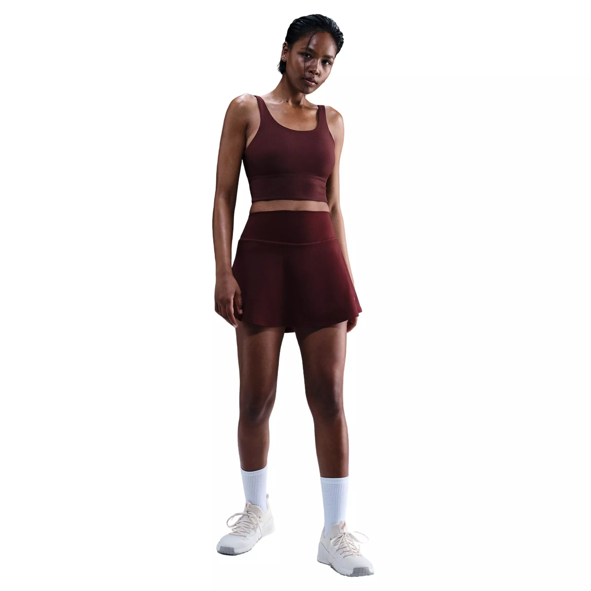 Nike Women's Zenvy Rib Light-Support Padded Longline Sports Bra -Burgundy - BURGUNDY