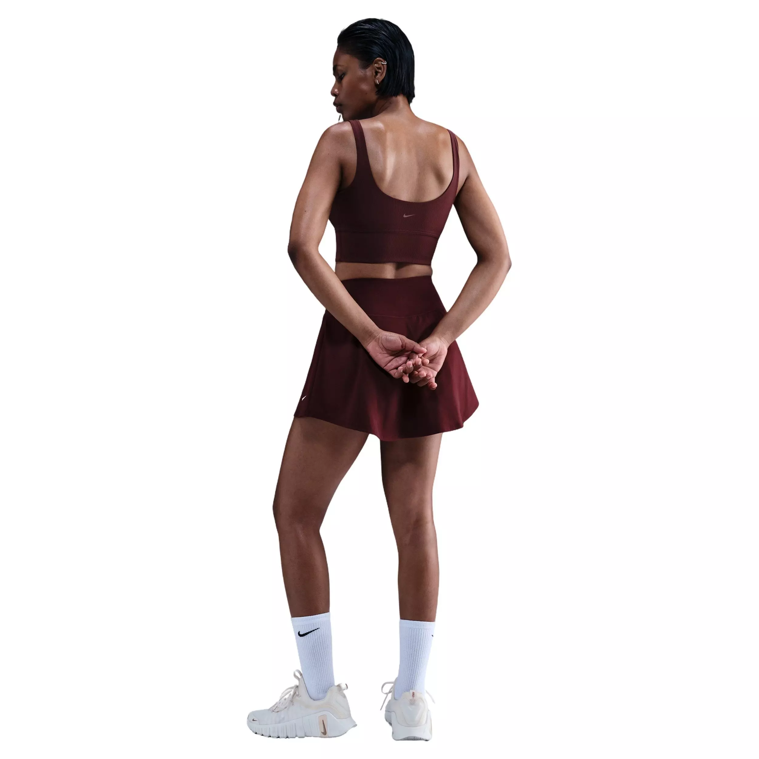 Nike Women's Zenvy Rib Light-Support Padded Longline Sports Bra -Burgundy - BURGUNDY