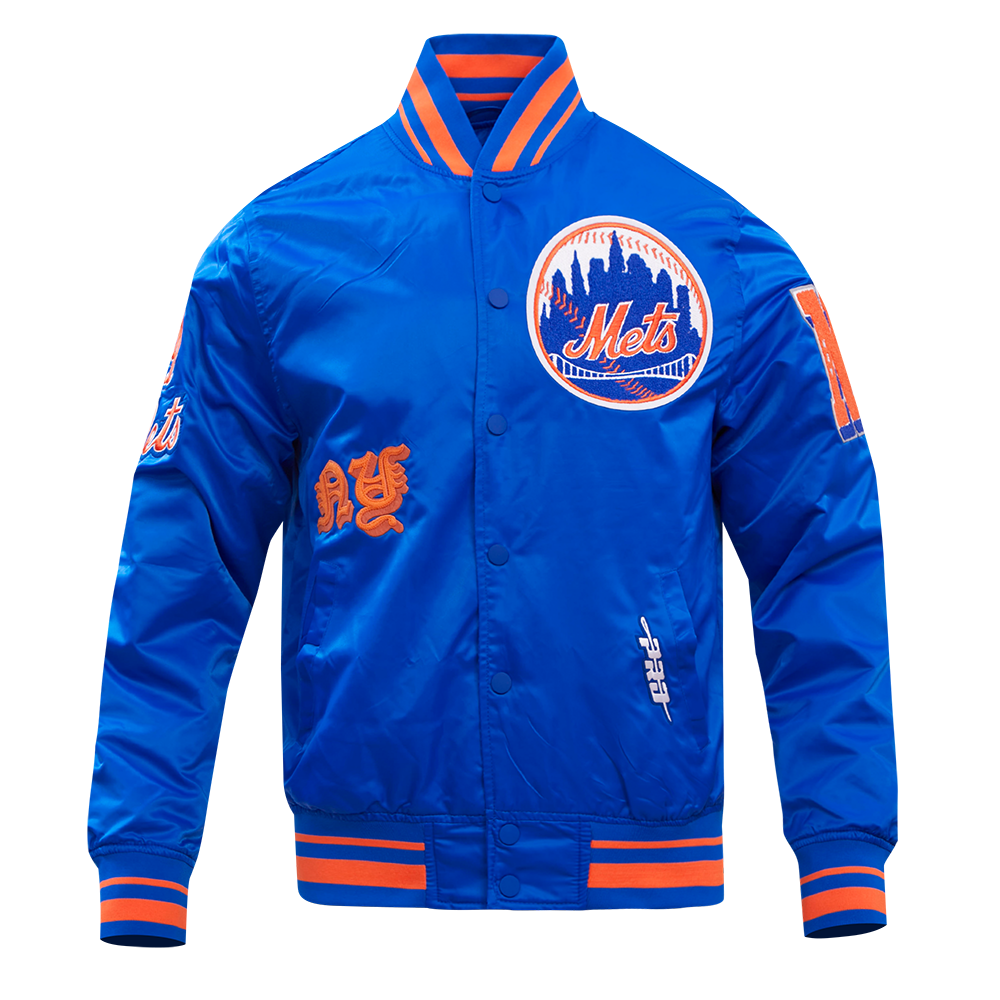 Pro Standard Men's MLB New York Mets Old English Rib Satin Varsity Jacket - Royal/Orange - ROYAL/ORANGE Thumbnail View 1