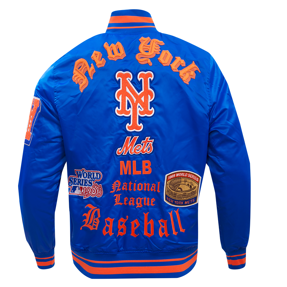 Pro Standard Men's MLB New York Mets Old English Rib Satin Varsity Jacket - Royal/Orange - ROYAL/ORANGE Thumbnail View 2