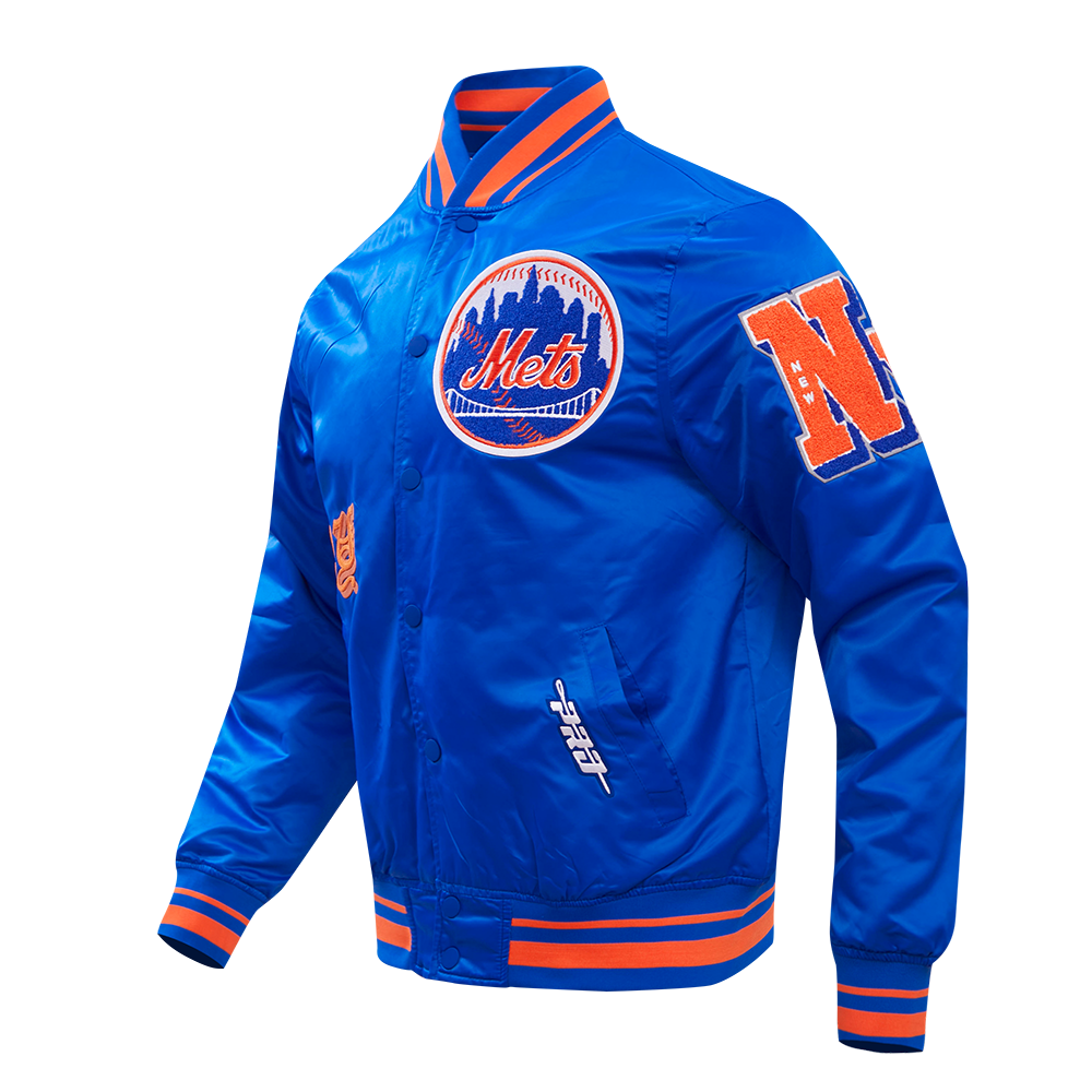 Pro Standard Men's MLB New York Mets Old English Rib Satin Varsity Jacket - Royal/Orange - ROYAL/ORANGE Thumbnail View 3