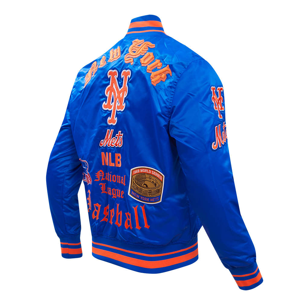 Pro Standard Men's MLB New York Mets Old English Rib Satin Varsity Jacket - Royal/Orange - ROYAL/ORANGE Thumbnail View 4