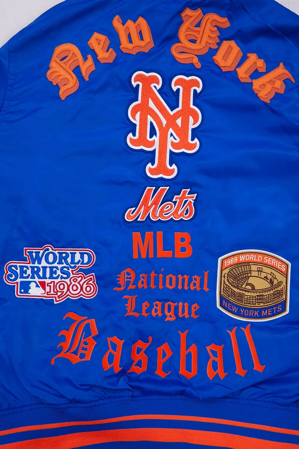 Pro Standard Men's MLB New York Mets Old English Rib Satin Varsity Jacket - Royal/Orange - ROYAL/ORANGE