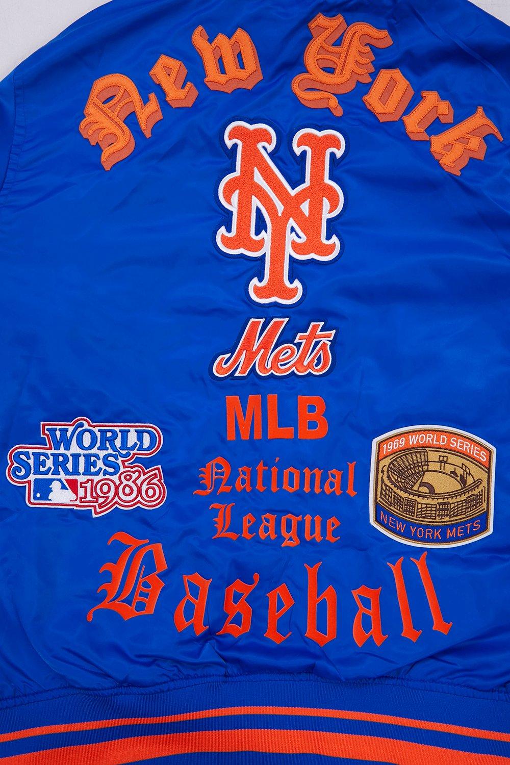 Pro Standard Men's MLB New York Mets Old English Rib Satin Varsity Jacket -Royal/Orange - ROYAL/ORANGE Thumbnail View 5
