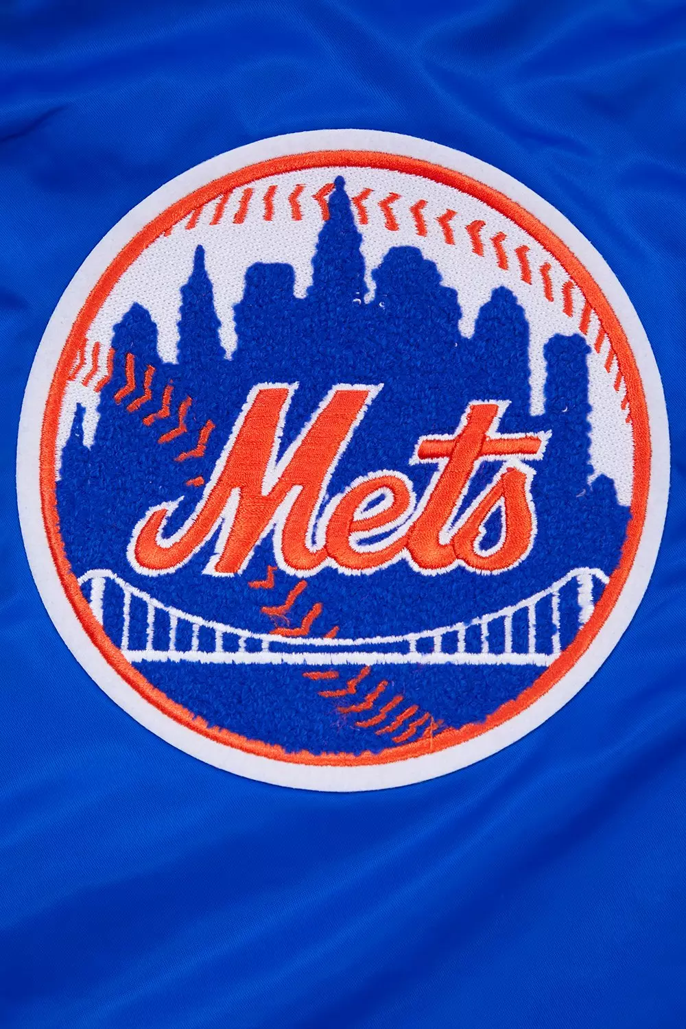 Pro Standard Men's MLB New York Mets Old English Rib Satin Varsity Jacket -Royal/Orange - ROYAL/ORANGE