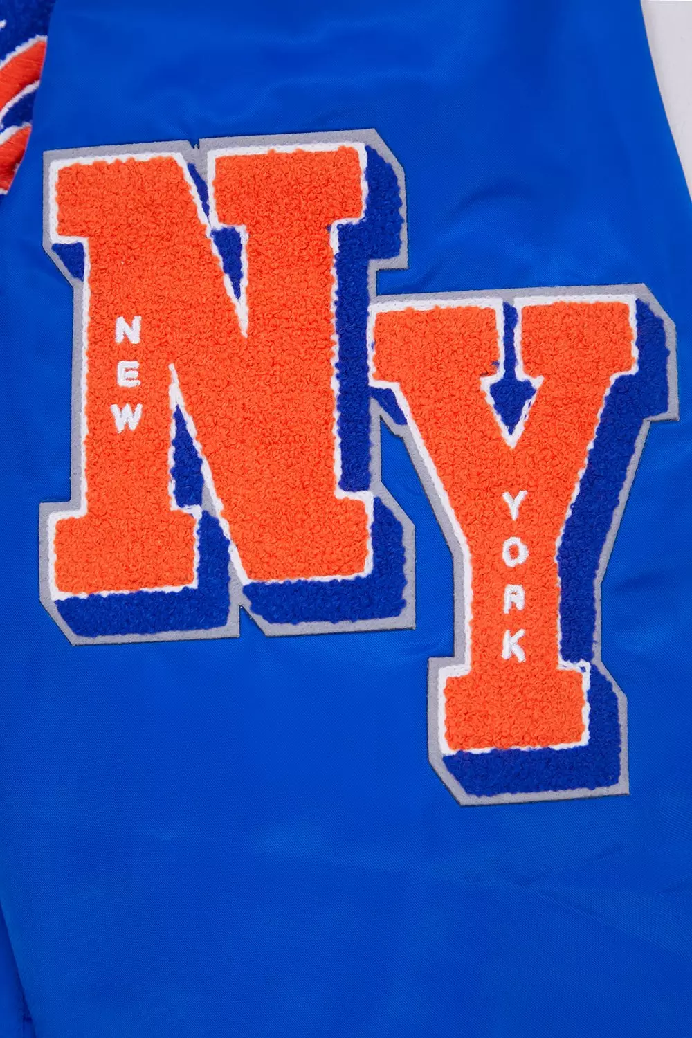 Pro Standard Men's MLB New York Mets Old English Rib Satin Varsity Jacket - Royal/Orange - ROYAL/ORANGE