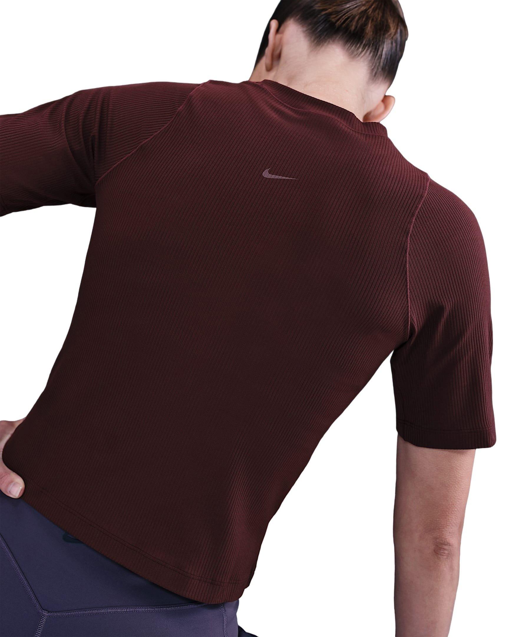 Nike Women's Zenvy Rib Dri-FIT Short-Sleeve Top - Burgundy - BURGUNDY Thumbnail View 2