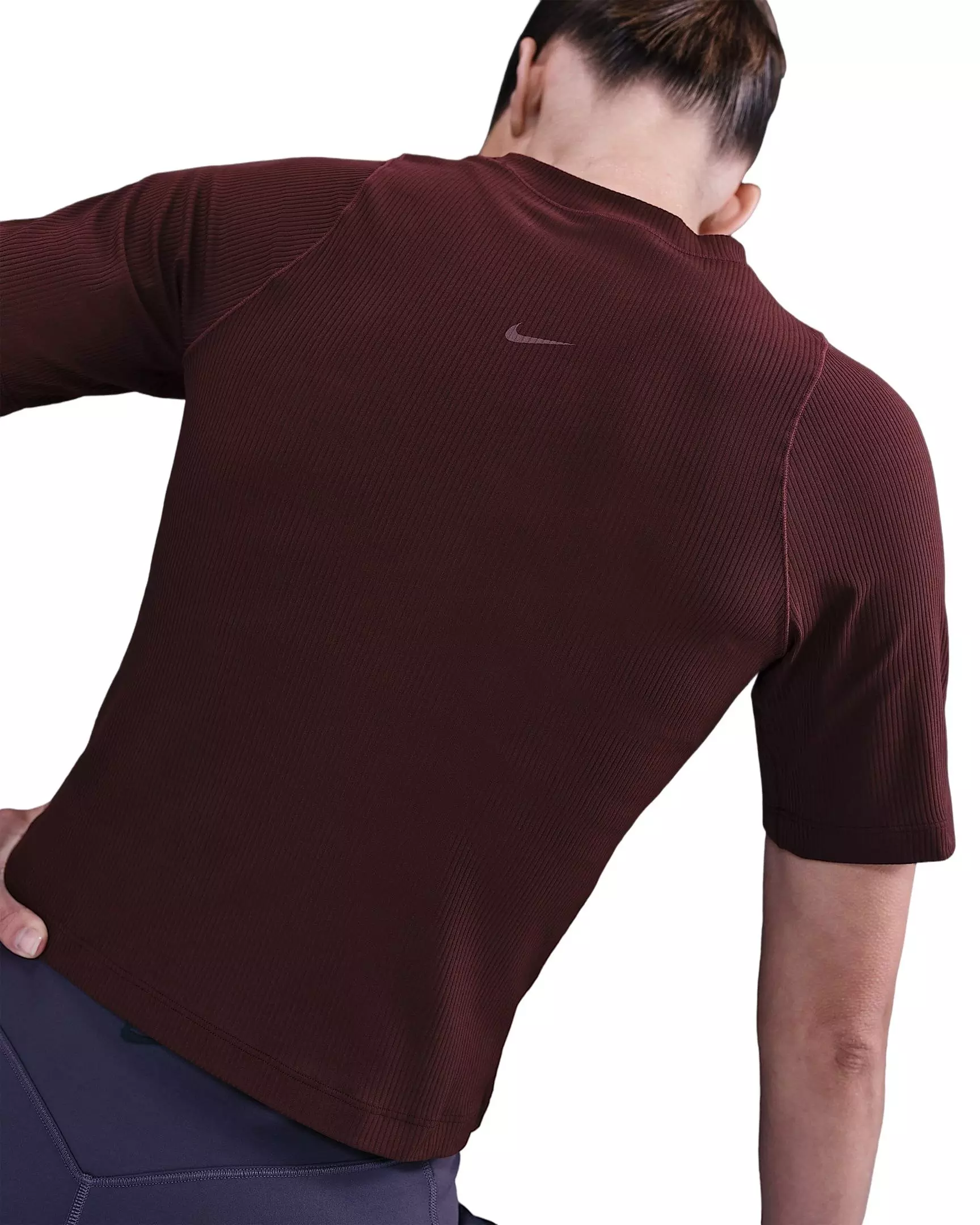 Nike Women's Zenvy Rib Dri-FIT Short-Sleeve Top - Burgundy - BURGUNDY