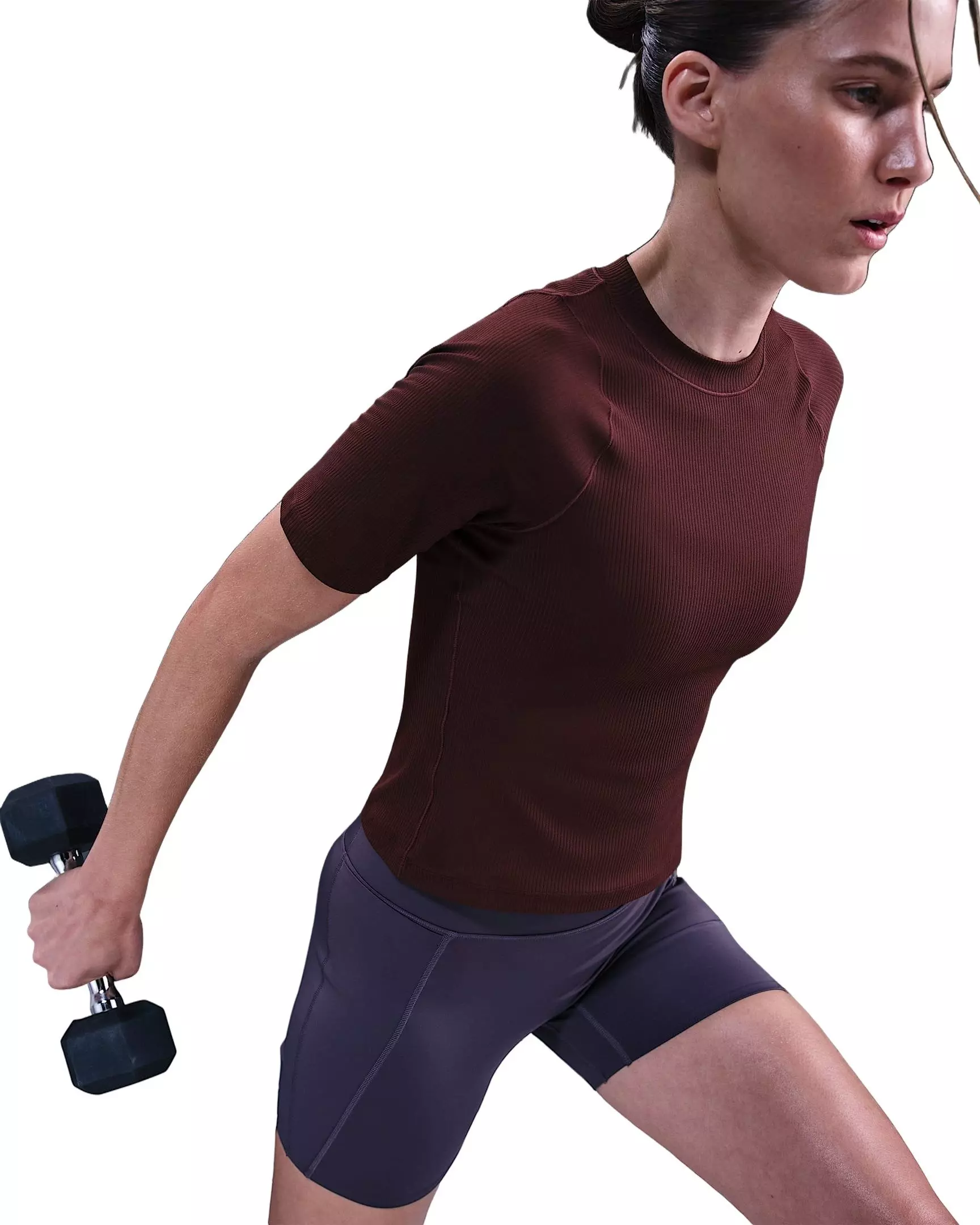 Nike Women's Zenvy Rib Dri-FIT Short-Sleeve Top - Burgundy - BURGUNDY