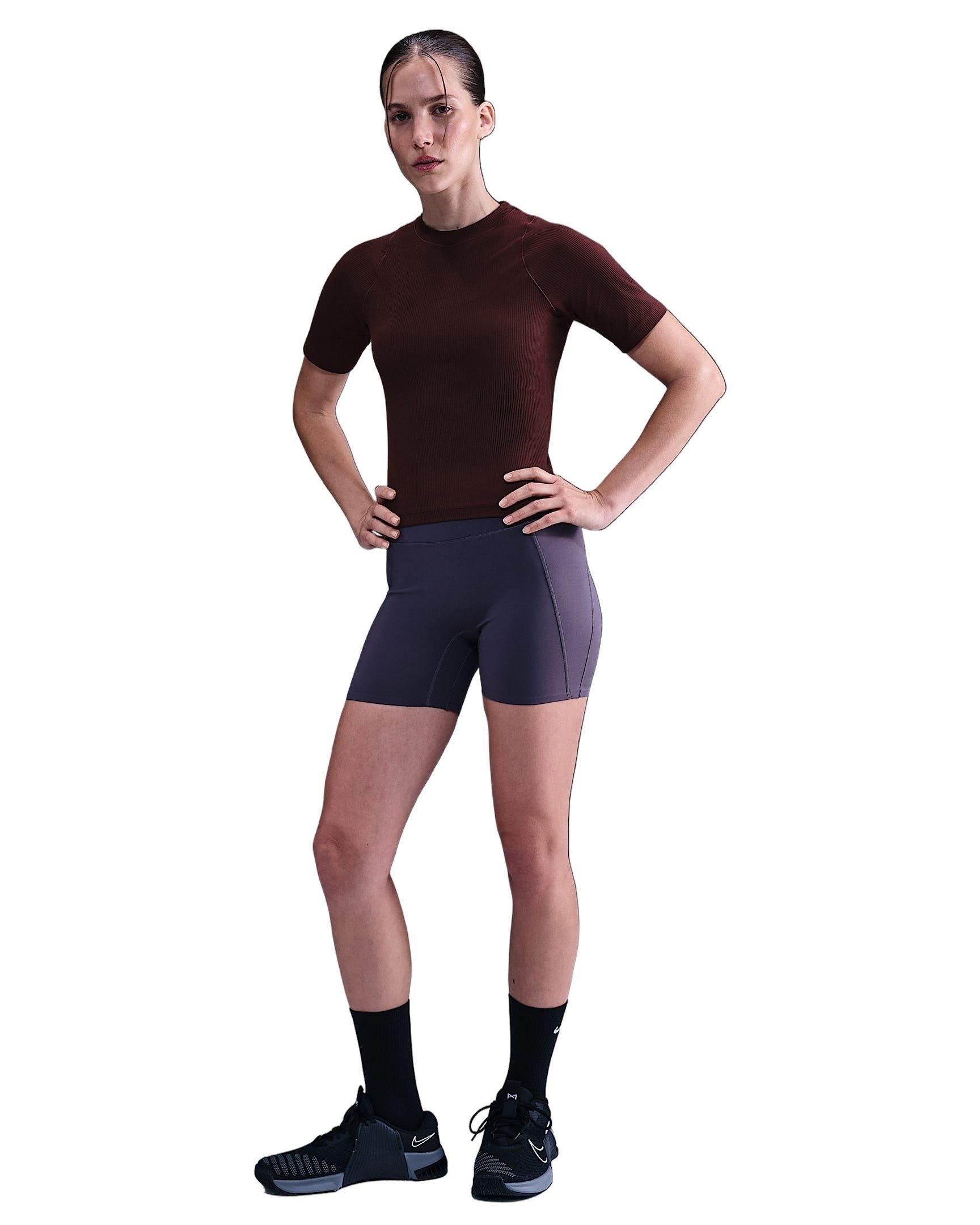 Nike Women's Zenvy Rib Dri-FIT Short-Sleeve Top - Burgundy - BURGUNDY Thumbnail View 4