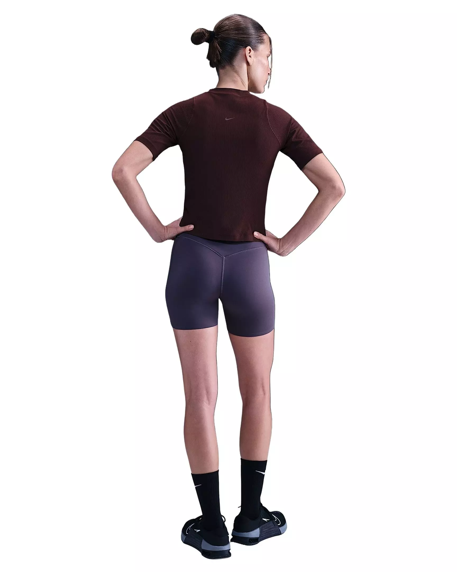 Nike Women's Zenvy Rib Dri-FIT Short-Sleeve Top - Burgundy - BURGUNDY