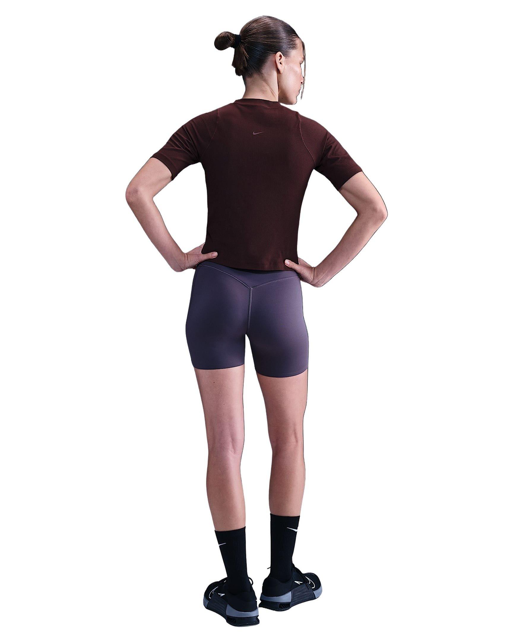 Nike Women's Zenvy Rib Dri-FIT Short-Sleeve Top -Burgundy - BURGUNDY Thumbnail View 5