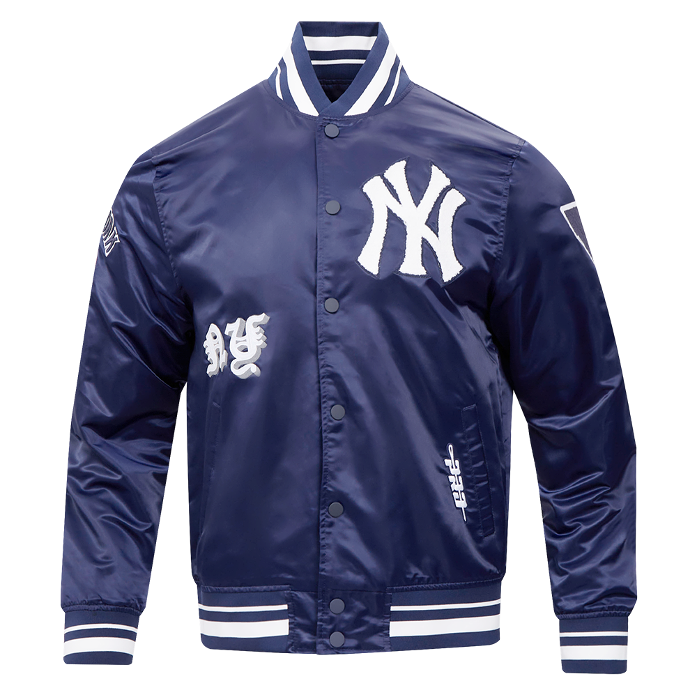 Pro Standard Men's MLB New York Yankees Old English Rib Satin Varsity Jacket -Navy - NAVY Thumbnail View 1