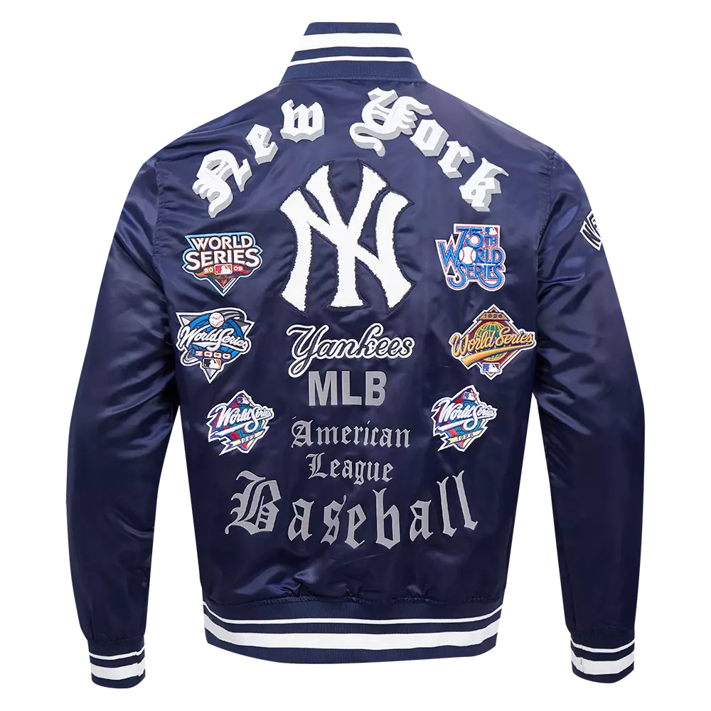 Pro Standard Men's MLB New York Yankees Old English Rib Satin Varsity Jacket - Navy - NAVY