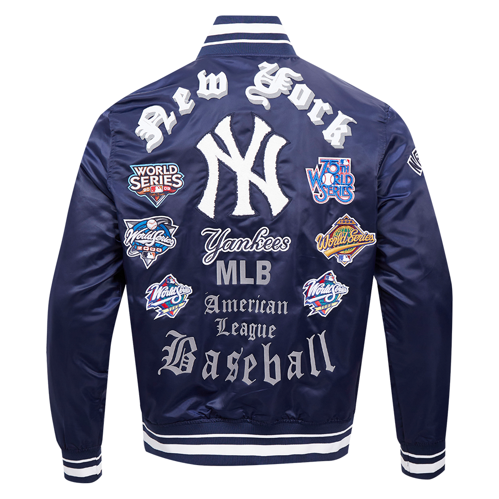 Pro Standard Men's MLB New York Yankees Old English Rib Satin Varsity Jacket -Navy - NAVY Thumbnail View 2