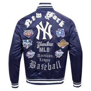 Pro Standard Men's MLB New York Yankees Old English Rib Satin Varsity Jacket -Navy
