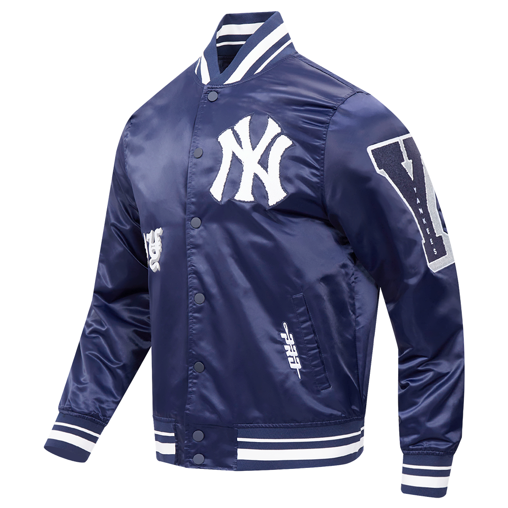 Pro Standard Men's MLB New York Yankees Old English Rib Satin Varsity Jacket -Navy - NAVY Thumbnail View 3
