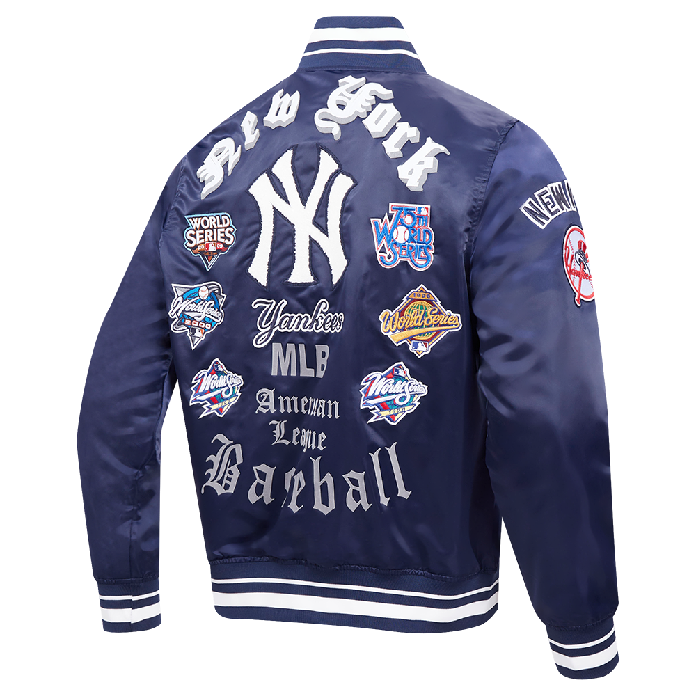 Pro Standard Men's MLB New York Yankees Old English Rib Satin Varsity Jacket - Navy - NAVY Thumbnail View 4