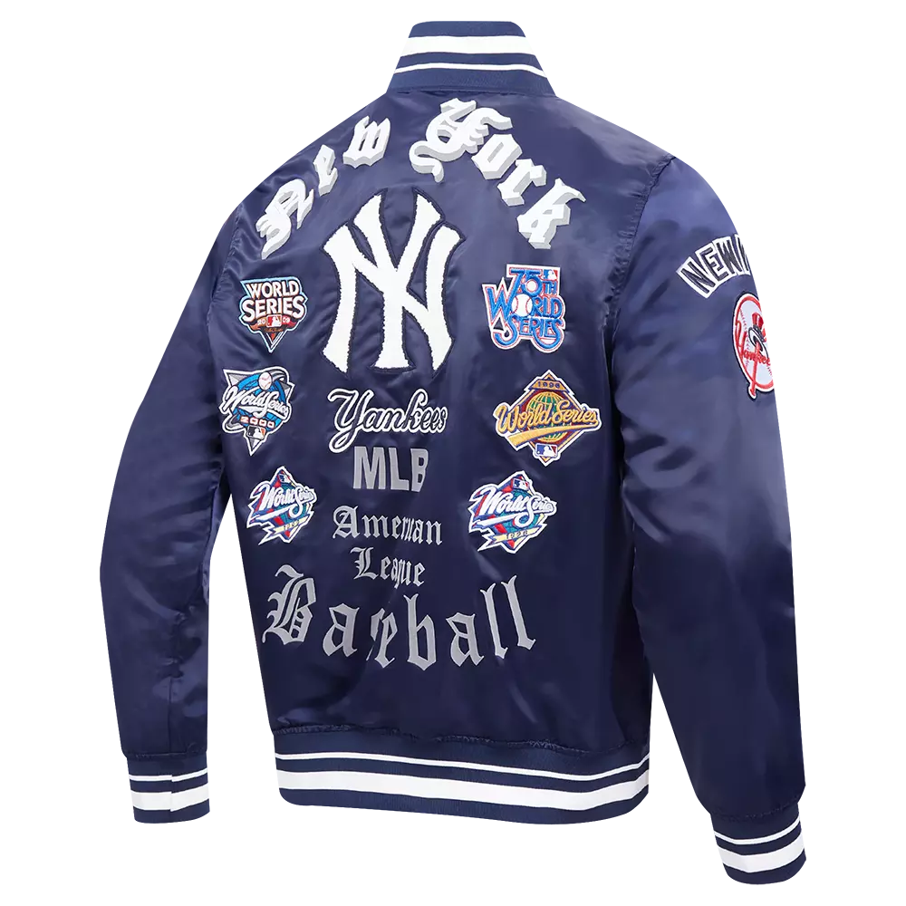 Pro Standard Men's MLB New York Yankees Old English Rib Satin Varsity Jacket - Navy - NAVY