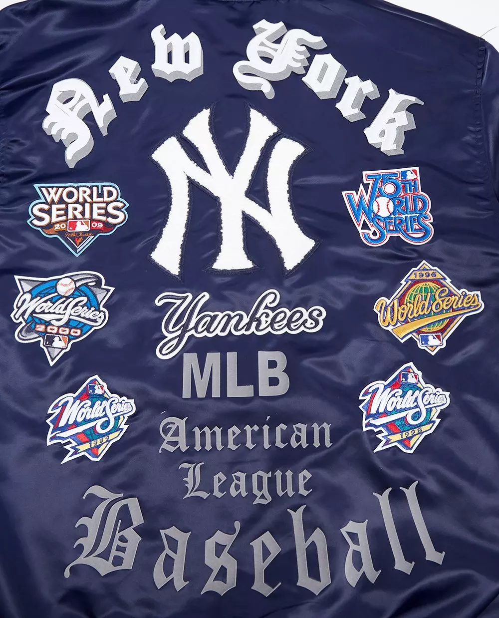 Pro Standard Men's MLB New York Yankees Old English Rib Satin Varsity Jacket - Navy - NAVY