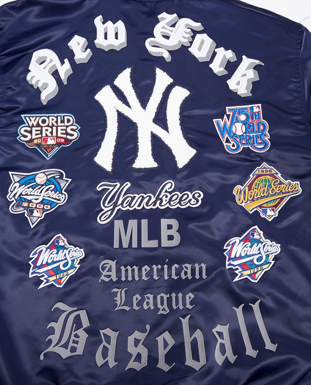 Pro Standard Men's MLB New York Yankees Old English Rib Satin Varsity Jacket -Navy - NAVY Thumbnail View 6