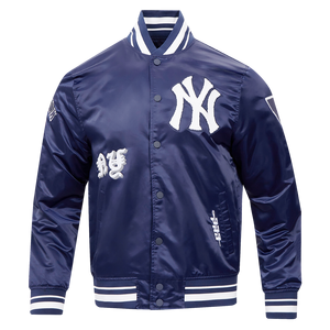 Pro Standard Men's MLB New York Yankees Old English Rib Satin Varsity Jacket -Navy