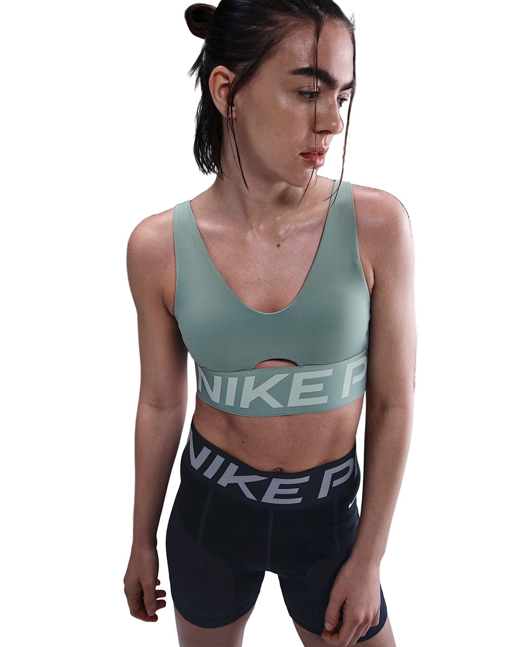 Nike Women's Pro Indy Plunge Medium-Support Padded Sports Bra - Light Green - LIGHT GREEN Thumbnail View 1