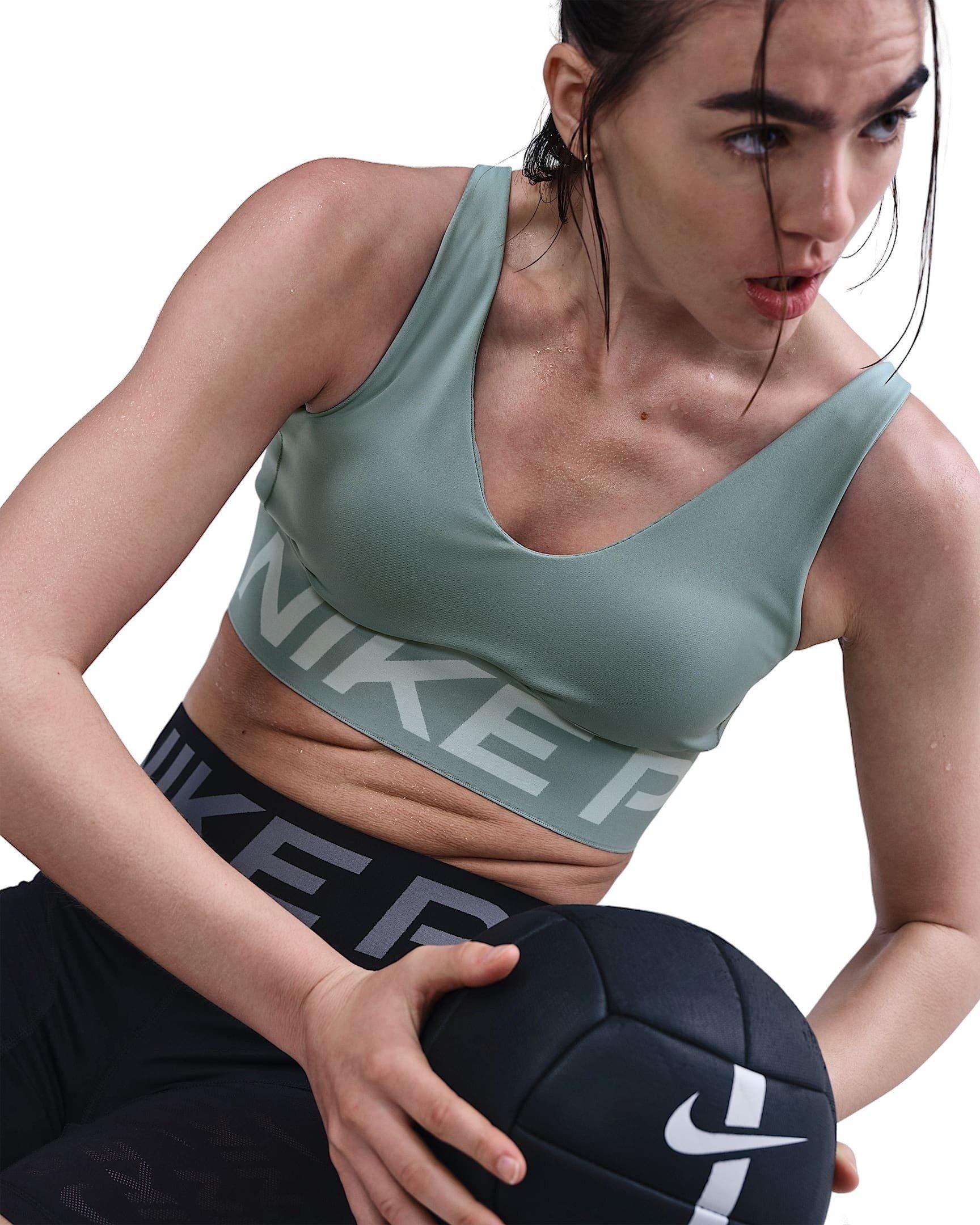 Nike Women's Pro Indy Plunge Medium-Support Padded Sports Bra - Light Green - LIGHT GREEN Thumbnail View 3