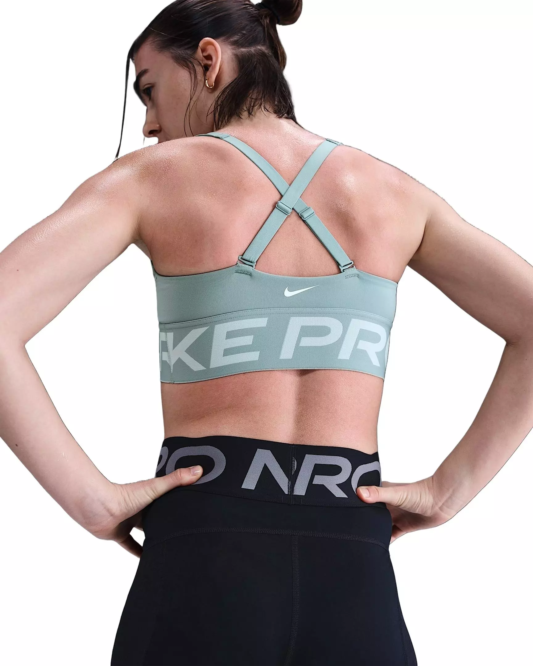 Nike Women's Pro Indy Plunge Medium-Support Padded Sports Bra - Light Green - LIGHT GREEN