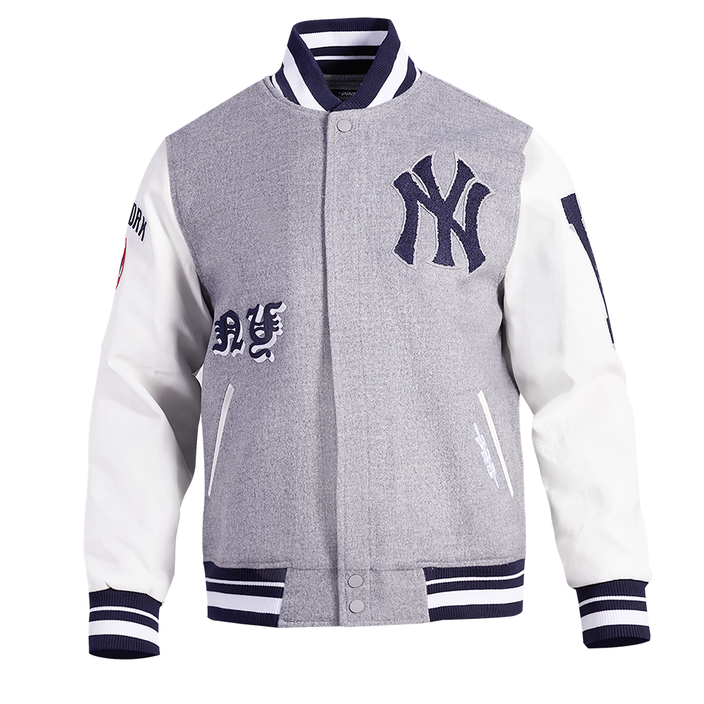 Pro Standard Men's MLB New York Yankees Old English Rib Wool Varsity Jacket -Grey/White - GREY/WHITE Thumbnail View 1