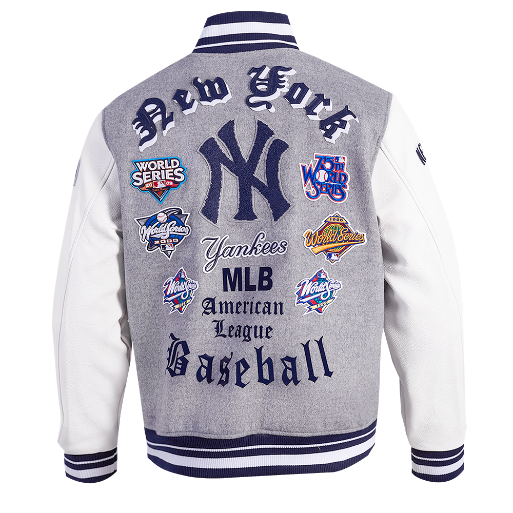 Pro Standard Men's MLB New York Yankees Old English Rib Wool Varsity Jacket - Grey/White - GREY/WHITE Thumbnail View 2