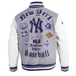 Pro Standard Men's MLB New York Yankees Old English Rib Wool Varsity Jacket -Grey/White