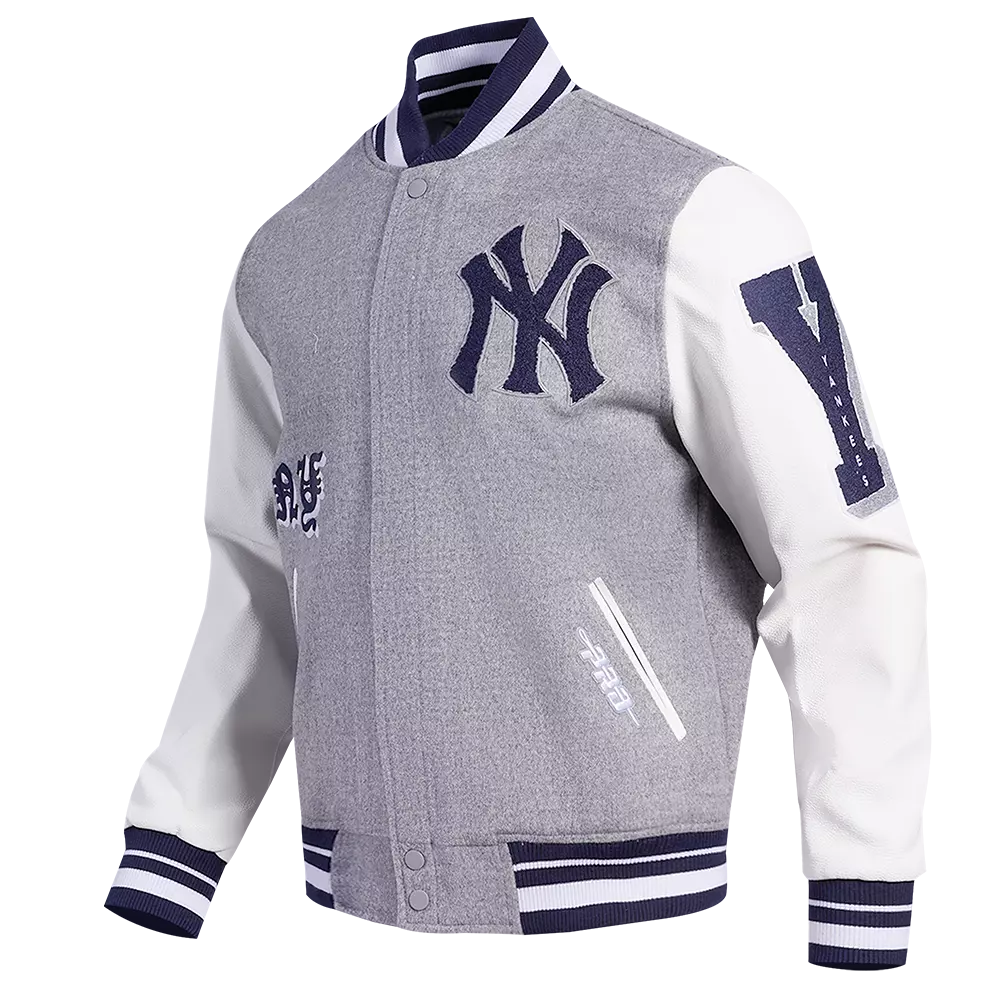 Pro Standard Men's MLB New York Yankees Old English Rib Wool Varsity Jacket - Grey/White - GREY/WHITE