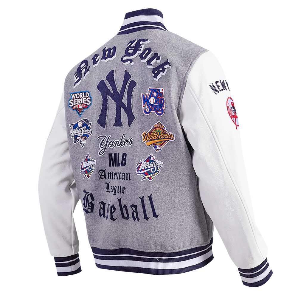 Pro Standard Men's MLB New York Yankees Old English Rib Wool Varsity Jacket - Grey/White - GREY/WHITE Thumbnail View 4