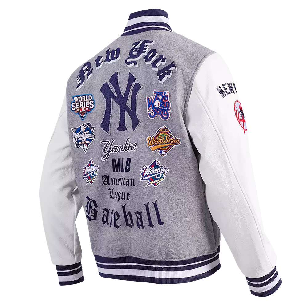 Pro Standard Men's MLB New York Yankees Old English Rib Wool Varsity Jacket - Grey/White - GREY/WHITE