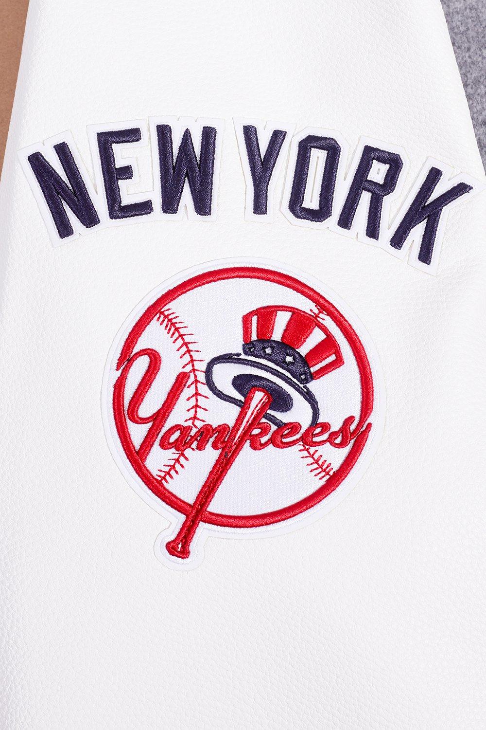 Pro Standard Men's MLB New York Yankees Old English Rib Wool Varsity Jacket - Grey/White - GREY/WHITE Thumbnail View 6