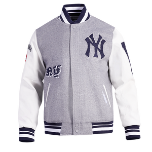 Pro Standard Men's MLB New York Yankees Old English Rib Wool Varsity Jacket -Grey/White