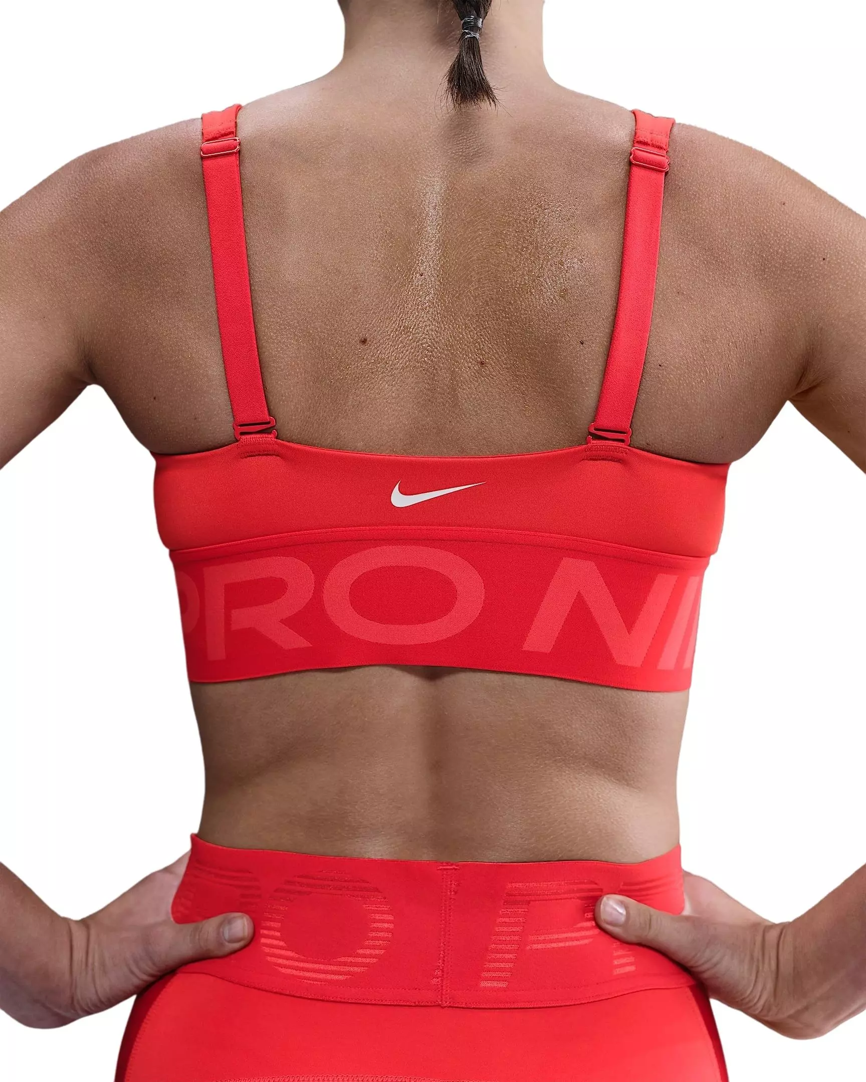 Nike Women's Pro Indy Plunge Medium-Support Padded Sports Bra -Red - RED
