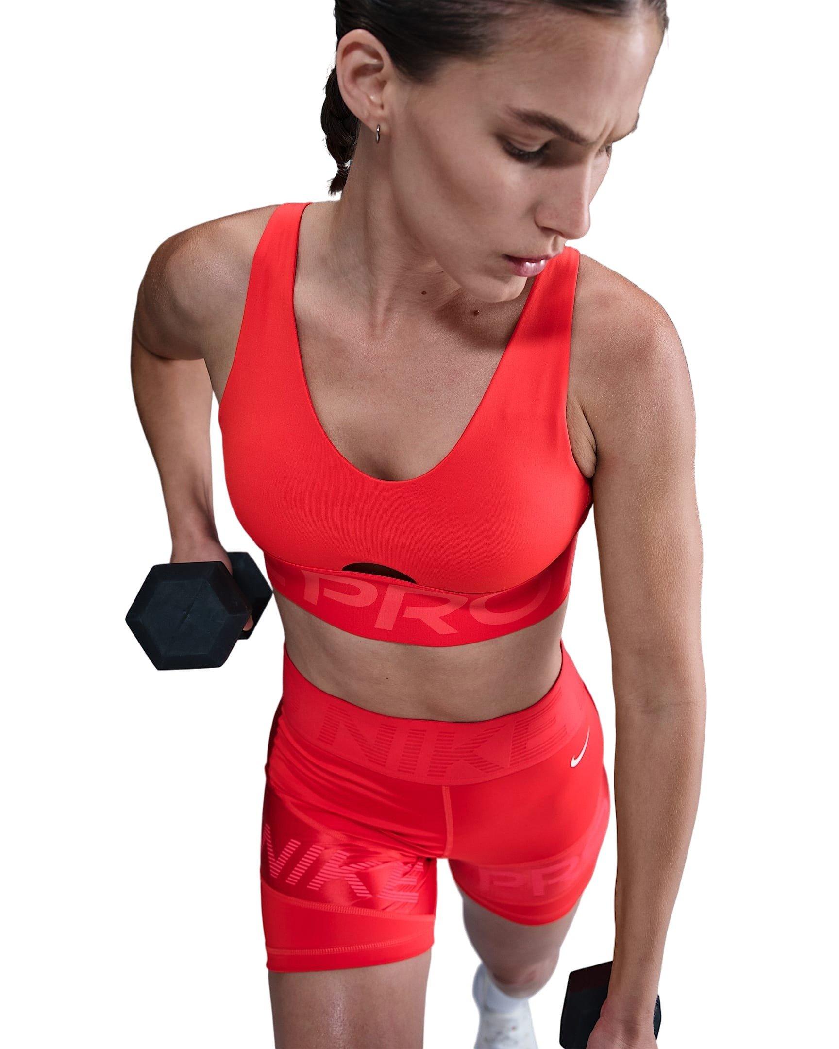 Nike Women's Pro Indy Plunge Medium-Support Padded Sports Bra -Red - RED Thumbnail View 3